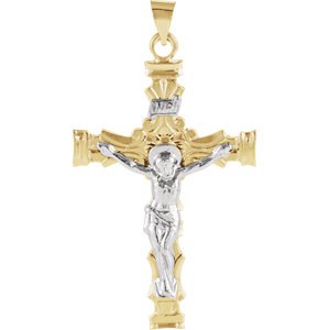 Two-Tone Crucifix 14k Yellow and White Gold Pendant(21.5X14.5MM)