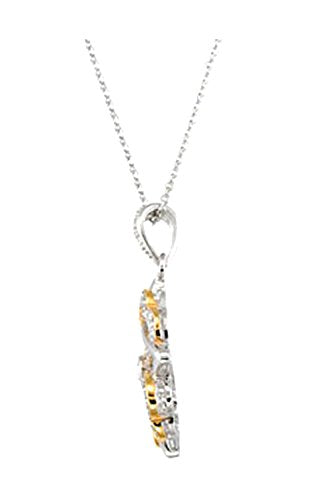 CZ Pave Hearts 'Faith, Family, Friends, Love' Pendant Necklace, Rhodium Plate Sterling Silver,14k Yellow Gold Plate Silver, 18"