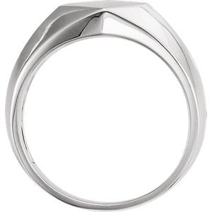 Men's Satin-Brushed Diamond-Shaped Signet Ring, Rhodium-Plated 14k White Gold, Size 10