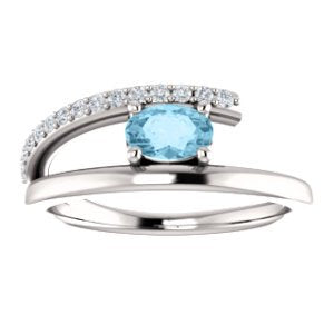 Aquamarine and Diamond Bypass Ring, Rhodium-Plated 14k White Gold (.125 Ctw, G-H Color, I1 Clarity)