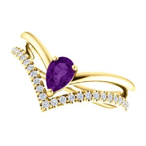 Amethyst Pear and Diamond Chevron 14k Yellow Gold Ring (.145 Ctw, G-H Color, I1 Clarity)