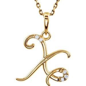 5-Stone Diamond Letter 'X' Initial 14k Yellow Gold Pendant Necklace, 18" (.03 Cttw, GH, I1)