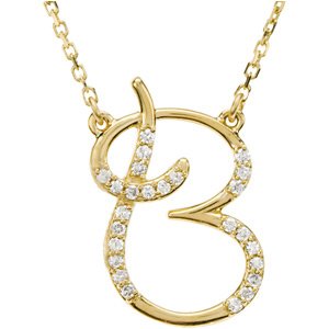 14k Yellow Gold Alphabet Initial Letter B Diamond Necklace, 17" (GH Color, I1 Clarity, 1/8 Cttw)