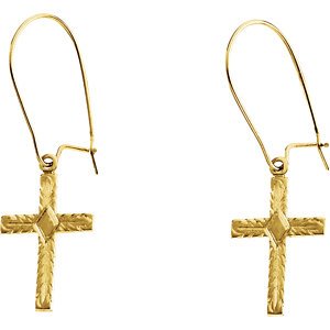 14k Yellow Gold Cross Dangle Earring