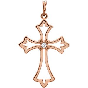 Diamond Fleur-de-Lis Cross 14k Rose Gold Pendant (.03 Ct, G-H Color, I1 Clarity)