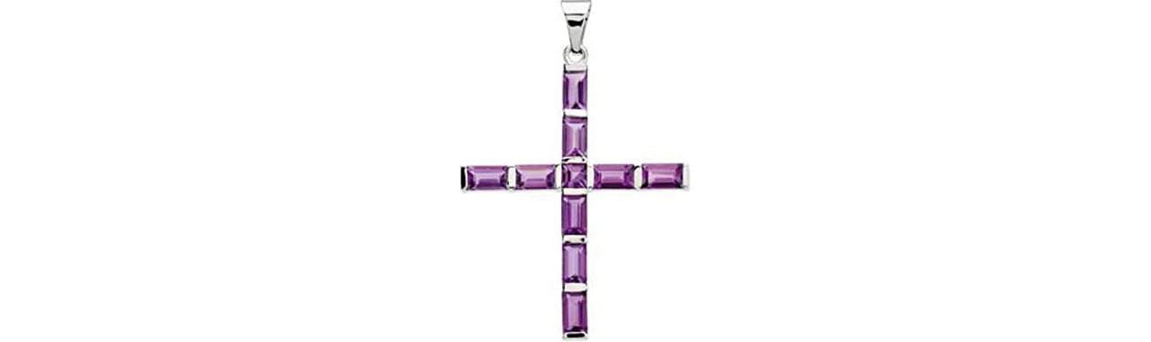 Genuine Amethyst Cross 14k White Gold Pendant