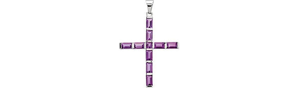 Genuine Amethyst Cross 14k White Gold Pendant