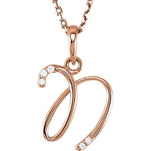 5-Stone Diamond Letter 'N' Initial 14k Rose Gold Pendant Necklace, 18" (.03 Cttw, GH, I1)