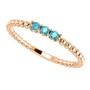 Blue Zircon Beaded Ring, 14k Rose Gold, Size 6.5
