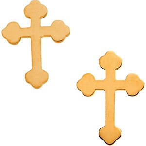 Girl's Cathedral Cross Stud Earrings, 14k Yellow Gold (11x8MM)