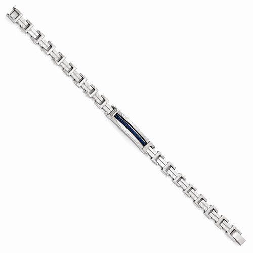 Men's Polished Stainless Steel Blue IP-Plated Bracelet 8.5"