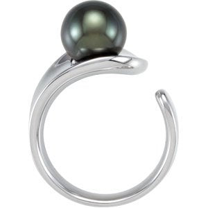 Tahitian Cultured Pearl Open Shank Ring, 9.00 MM - 10.00 MM, Sterling Silver, Size 6