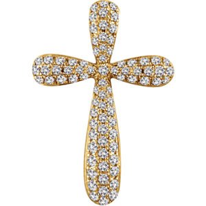 Diamond Petal Cross Pendant, Rhodium-Plated 14k Yellow Gold (.5 Ctw, H+ Color, I1 Clarity)