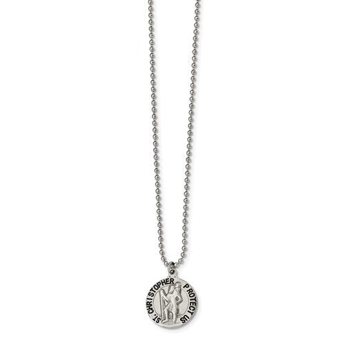 Stainless Steel Brushed And Enameled St. Christopher Medal Necklace, 22" (19.87X19.97 MM)