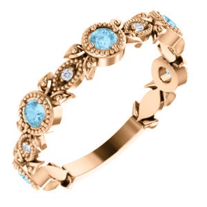 Aquamarine and Diamond Vintage-Style Ring, 14k Rose Gold (0.03 Ctw, G-H Color, I1 Clarity)