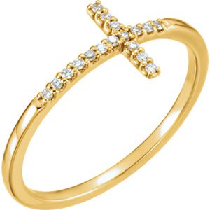 Diamond Sideways Cross 14k Yellow Gold Ring, Size 6.25
