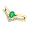 Chatham Created Emerald Pear and Diamond Chevron 14k Yellow Gold Ring (.145 Ctw, G-H Color, I1 Clarity), Size 6.5