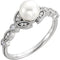 Platinum White Freshwater Cultured Pearl, Diamond Leaf Ring (6-6.5mm)( .125 Ctw, Color G-H, Clarity SI2-SI3) Size 6.25