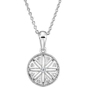 The Men's Jewelry Store (for HER) Diamond Round Vintage Style Sterling Silver Pendant Necklace, 18" (.05 Cttw)