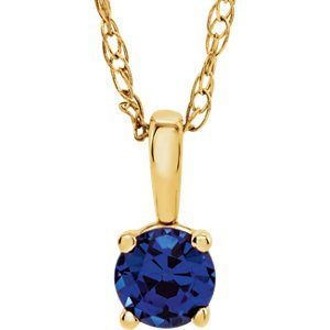 Children's Imitation Blue Sapphire ' September' Birthstone 14k Yellow Gold Pendant Necklace, 14"