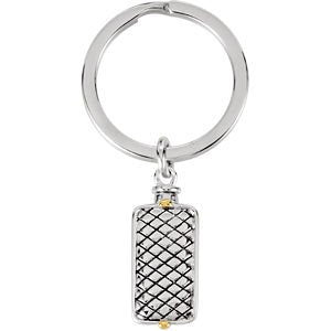 Woven Rectangle Ash Holder Key Chain, Rhodium Plate Sterling Silver, Yellow Plated Silver Accents