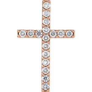 Diamond Petite Cross 14k Rose Gold Pendant (1 Ctw, G-H Color, I1 Clarity)