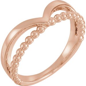 Negative Space Beaded 'V' Ring, 14k Rose Gold, Size 9