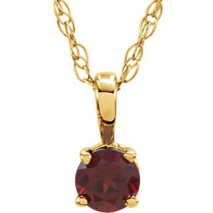 Children's Imitation Garnet 'January' Birthstone 14k Yellow Gold Pendant Necklace, 14"