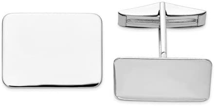 Rhodium-Plated 14k White Gold Rectangular Cuff Links, 15MM