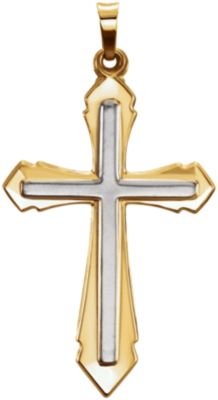 Two-Tone Hollow Cross Rhodium-Plated 14k Yellow and White Gold Pendant (40.00X21.60 MM)