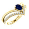 Blue Sapphire Pear and Diamond Chevron 14k Yellow Gold Ring (.145 Ctw, G-H Color, I1 Clarity)