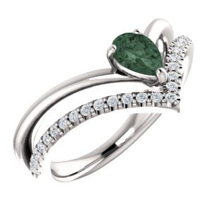 Chatham Created Alexandrite Pear and Diamond Chevron Rhodium-Plated 14k White Gold Ring (.145 Ctw, G-H Color, I1 Clarity)