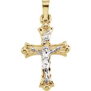 Two-Tone Trefoil Crucifix 14k Yellow and White Gold Pendant (32X23MM)