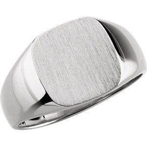 Men's Closed Back Signet Semi-Polished 14k White Gold Ring (10mm)