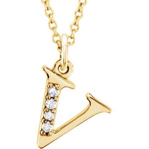Diamond Initial 'v' Lowercase Letter 14k Yellow Gold Pendant Necklace, 16" (.025 Ctw, GH, I1)