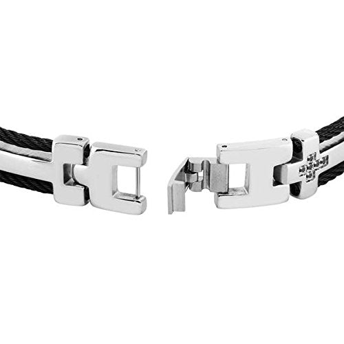 Men's Black CZ Cross with Wire Link Bracelet, Stainless Steel, 8.5"