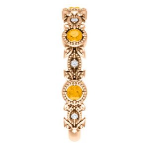 Citrine and Diamond Vintage-Style Ring, 14k Rose Gold (0.03 Ctw, G-H Color, I1 Clarity)