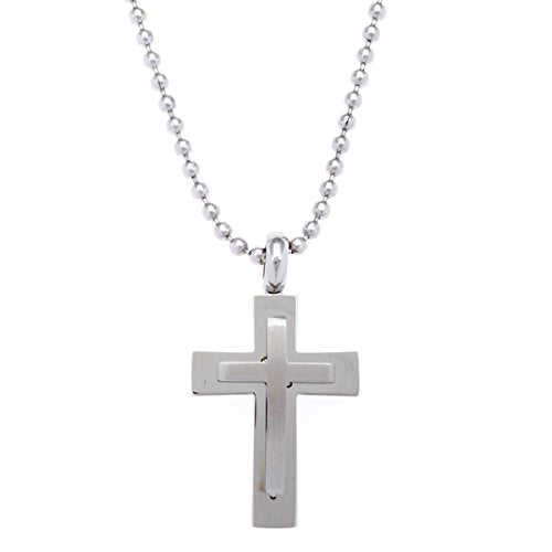 Men's Satin Finish Stacked Cross Pendant Necklace, Stainless Steel, 20"