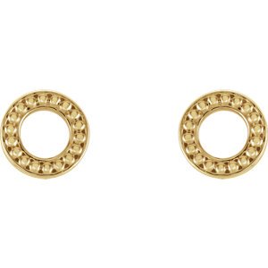 Beaded Circle Stud Earrings, 14k Yellow Gold