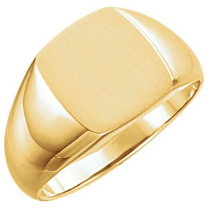 Men's 14k Yellow Gold Brushed Signet Ring (13x12 mm) Size 11.5