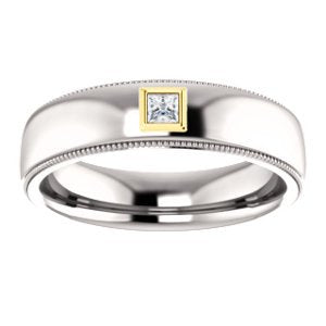 Men's Rhodium-Plated 14k White Gold Diamond and 14k Yellow Gold 6mm Milgrain Band (.10 Ctw, Color G-H, SI2-SI3 Clarity) Size 10