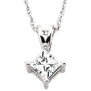 14k White Gold Princess-Cut Diamond Solitaire Pendant