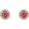 Pink Tourmaline and Diamond Halo-Style Earrings, 14k Yellow Gold (4.5MM) (.16 Ctw, G-H Color, I1 Clarity)