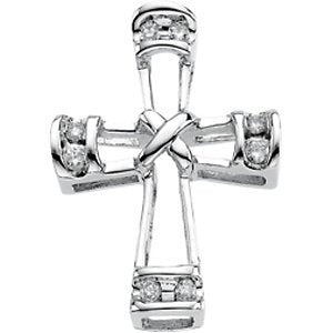 Diamond Unity Cross Rhodium-Plated Sterling Silver Pendant (.08 Ct, H Color, I2 Clarity)