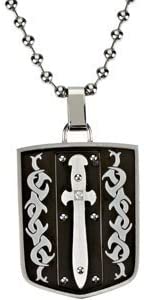 The Men's Jewelry Store Stainless Steel Black Shield with Dagger Cross Necklace 30” Black and Blue Co NY