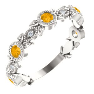 Citrine and Diamond Vintage-Style Ring, Rhodium-Plated Sterling Silver (0.03 Ctw, G-H Color, I1 Clarity)