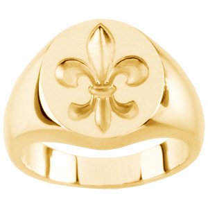 14k Yellow Gold Fleur de Lis Signet Ring, Size 18.5