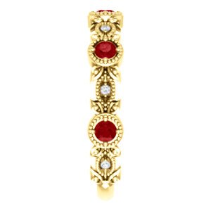 Ruby and Diamond Vintage-Style Ring, 14k Yellow Gold (0.03 Ctw, G-H Color, I1 Clarity)
