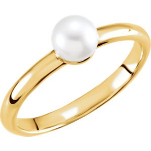 White Freshwater Cultured Pearl Solitaire Ring, 14k Yellow Gold (5.5-6mm) Size 7
