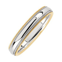 4mm 14k White and Yellow Gold Two-Tone Comfort-Fit Double Milgrain Band Sizes 5 to 13.5